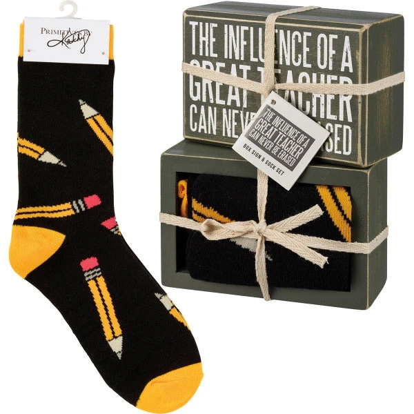 Box Sign & Pencil Socks Set The Influence Of A Great Teacher Can Never Be Erased 3 Box Sign & Pencil Socks Set The Influence Of A Great Teacher Can Never Be Erased