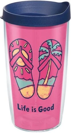 Life Is Good Pink Flip Flops Navy Lid 16 Oz Tervis Tumbler