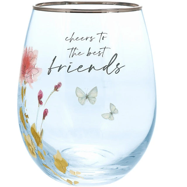 Meadows Of Joy Butterfly Floral 20 Oz. Stemless Wine Glass Cheers To The Best Friends 3 Meadows Of Joy Butterfly Floral 20 Oz. Stemless Wine Glass Cheers To The Best Friends