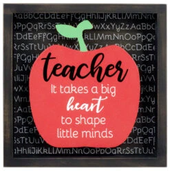 Big Heart Teacher Apple Box Sign 6" X 6"