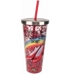 Wizard Of Oz Ruby Slippers There's No Place Like Home Glitter Cup With Straw 20 Oz.