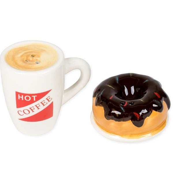 Coffee & Doughnut Ceramic Salt & Pepper Shakers 3 Coffee & Doughnut Ceramic Salt & Pepper Shakers