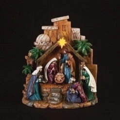 Holy Family Nativity In Creech With Three Kings And Light Up Star Figurine