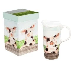 Spotted Pig Ceramic Travel Cup, 17oz., With Gift Box