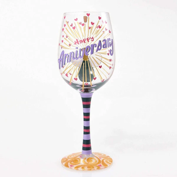 Lolita Glassware From Enesco Happy Anniversary Wine Glass 3 Lolita Glassware From Enesco Happy Anniversary Wine Glass