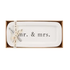 Mud Pie Mr. & Mrs. Hostess Set Ceramic Tray With Spreader