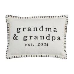 Grandma & Grandpa Est. 2024 Pillow Cotton Lumbar Pillow With Stitch Trim