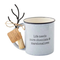 Mud Pie Gray Enamel Mug And Marshmallow Skewer, Set Of 2