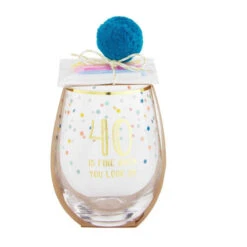 40 Is Fine When You Look 29 40th Birthday Stemless Wine Glass & Candle Set