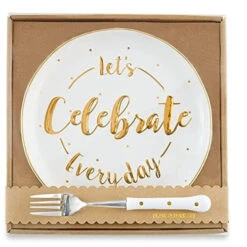 Dessert Plate And Fork Set Let's Celebrate Everyday