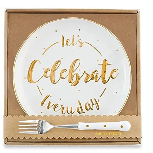 Dessert Plate And Fork Set Let's Celebrate Everyday 3 Dessert Plate And Fork Set Let's Celebrate Everyday