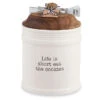 Life Is Short Eat The Cookies Jar Set With Stamped Silverplate "Guilt Free" Tong -Quality Home Store 46600001