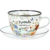 Friends Make The World Beautiful Floral Glass Teacup And Saucer Set 1 Friends Make The World Beautiful Floral Glass Teacup And Saucer Set -Quality Home Store 57025