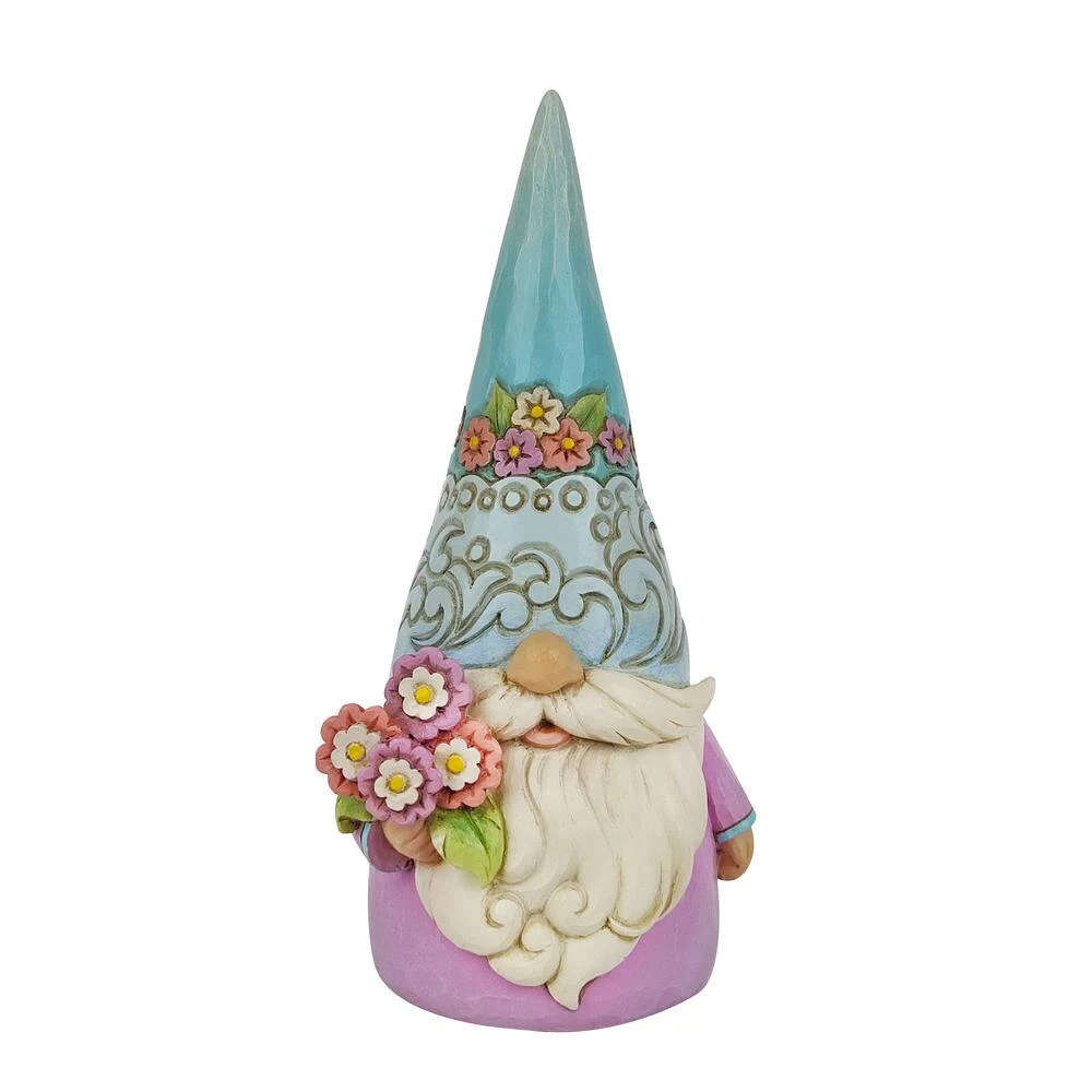 Jim Shore Gnome With Spring Floral Hat Holding Flowers "Bloomin' Gnome" Figurine 3 Jim Shore Gnome With Spring Floral Hat Holding Flowers "Bloomin' Gnome" Figurine