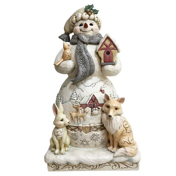 Jim Shore White Woodland Snowman With Furry Friends And A Birdhouse 18" Statue 3 Jim Shore White Woodland Snowman With Furry Friends And A Birdhouse 18" Statue