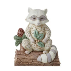 Jim Shore White Woodland Raccoon With Pinecone Figurine