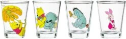 Silver Buffalo Disney Winnie The Pooh Retro Art 4 Pack Mini Glass Set, 1.5 Ounces