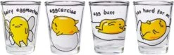 Silver Buffalo Sanrio Gudetama Lazy Egg Poses 4 Pack Mini Glass Set, 1.5 Ounces