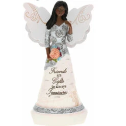 8" Ebony Angel Holding Butterfly Friends Are Gifts To Always Treasure Figurine