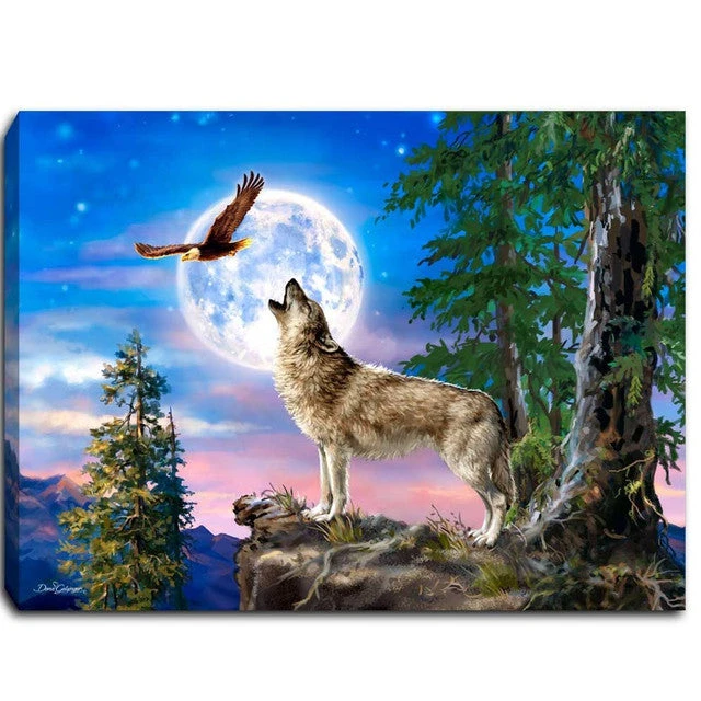 Wolf Under The Moon Lighted 8"x6" Canvas 3 Wolf Under The Moon Lighted 8"x6" Canvas
