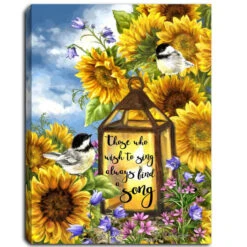 Sunflower And Song Bird Lighted 8"x6" Canvas