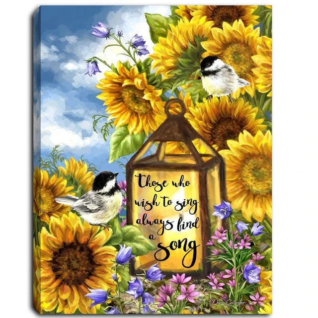 Sunflower And Song Bird Lighted 8"x6" Canvas 3 Sunflower And Song Bird Lighted 8"x6" Canvas