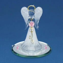 Angel By Your Side With Pink Rose Glass Figurine