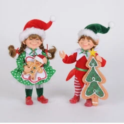 Karen Didion Green Polka Dot Gingerbread Elf 9"