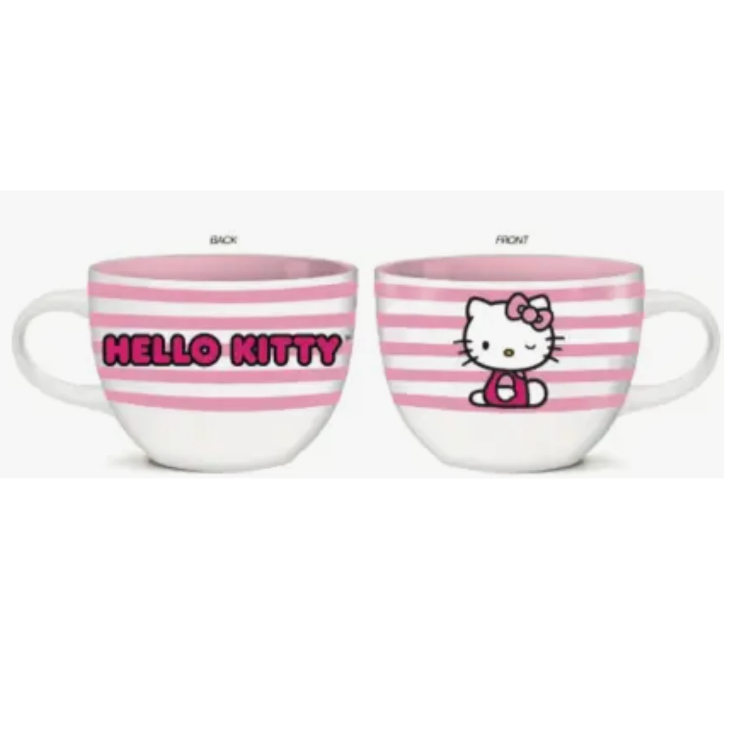 Hello Kitty Stripes 24oz Pink Ceramic Soup Mug 3 Hello Kitty Stripes 24oz Pink Ceramic Soup Mug