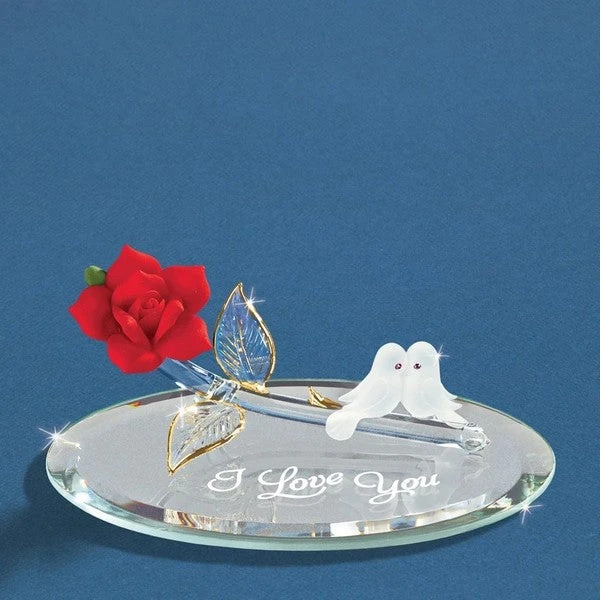 I Love You Red Rose With Frosted White Doves Glass Figurine 3 I Love You Red Rose With Frosted White Doves Glass Figurine