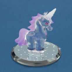 Baby Unicorn With Purple Mane Frosted Horn And Pink Crystal Glass Figurine