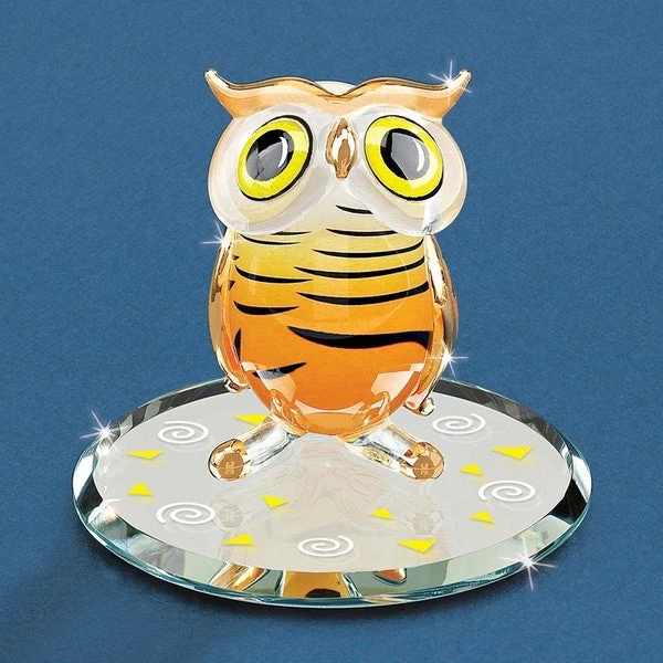 Orange With Black Stripes Hoot Owl Glass Figurine 3 Orange With Black Stripes Hoot Owl Glass Figurine