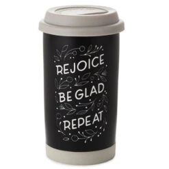 Hallmark Rejoice Repeat Ceramic Travel Mug 12 Oz.