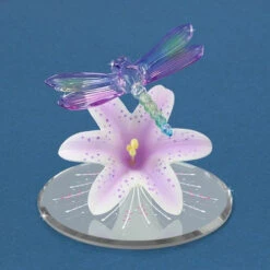 Lavender Tiger Lily With Dragonfly Glass Figurine