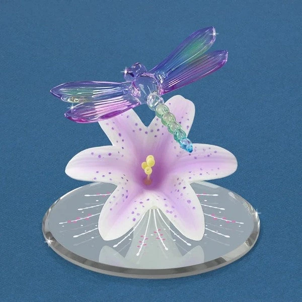 Lavender Tiger Lily With Dragonfly Glass Figurine 3 Lavender Tiger Lily With Dragonfly Glass Figurine