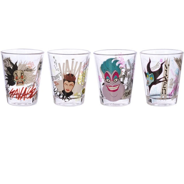 Disney Villains 2 Oz. Shot Glass Set Of 4 Cruella De Vil, Ursula, Evil Queen, Maleficent 3 Disney Villains 2 Oz. Shot Glass Set Of 4 Cruella De Vil, Ursula, Evil Queen, Maleficent