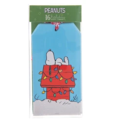 Snoopy On Dog House Peanuts Holiday Gift Tag With Baker's Twine Pack Of 16