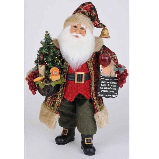 Karen Didion Originals Lighted Wine And Cheese Sampling Santa With Sign May We Always Have Old Wine Old Friends And Young Cares 3 Karen Didion Originals Lighted Wine And Cheese Sampling Santa With Sign May We Always Have Old Wine Old Friends And Young Cares
